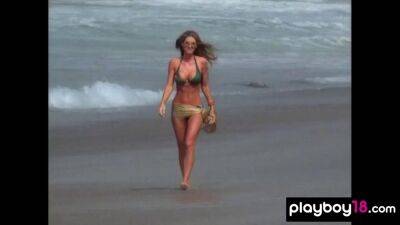 MILF Stephanie Glasson from next door reveals her big tits on the beach - sunporno.com