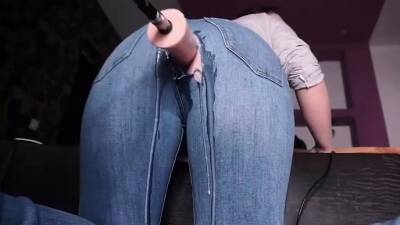 Machine Dick through her Jeans makes Mom Cream so Hard - nvdvid.com