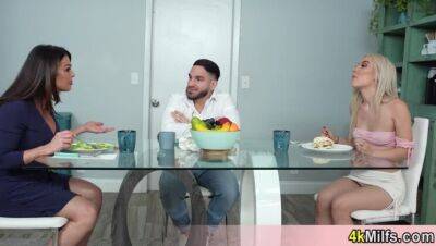 Having breakfast with the busty stepmom and the sexy blonde neighbour MILF - veryfreeporn.com