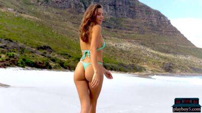 Petite Russian MILF babe Katya Clover beach bikini striptease for Playboy - sunporno.com - Russia