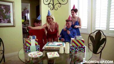 Busty Milf - Two Busty MILF Giving Stepsons Awesome Birthday Surprise - sunporno.com