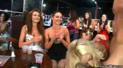 Watch this sexy milf get her mouth filled with partygoers and strippers in a CFNM frenzy! - sexu.com